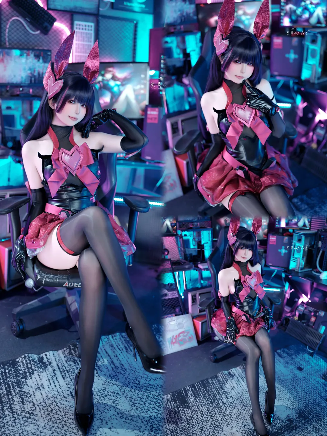守望先锋Dva兔女郎cos，赛博朋克电竞房等你哦 - 第 1 张