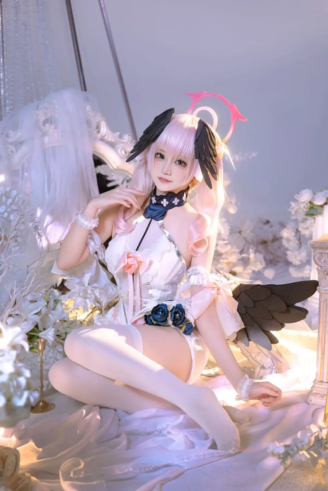 【下江小春cos】碧蓝档案幻境花园，黑色羽翼与粉色光环的碰撞