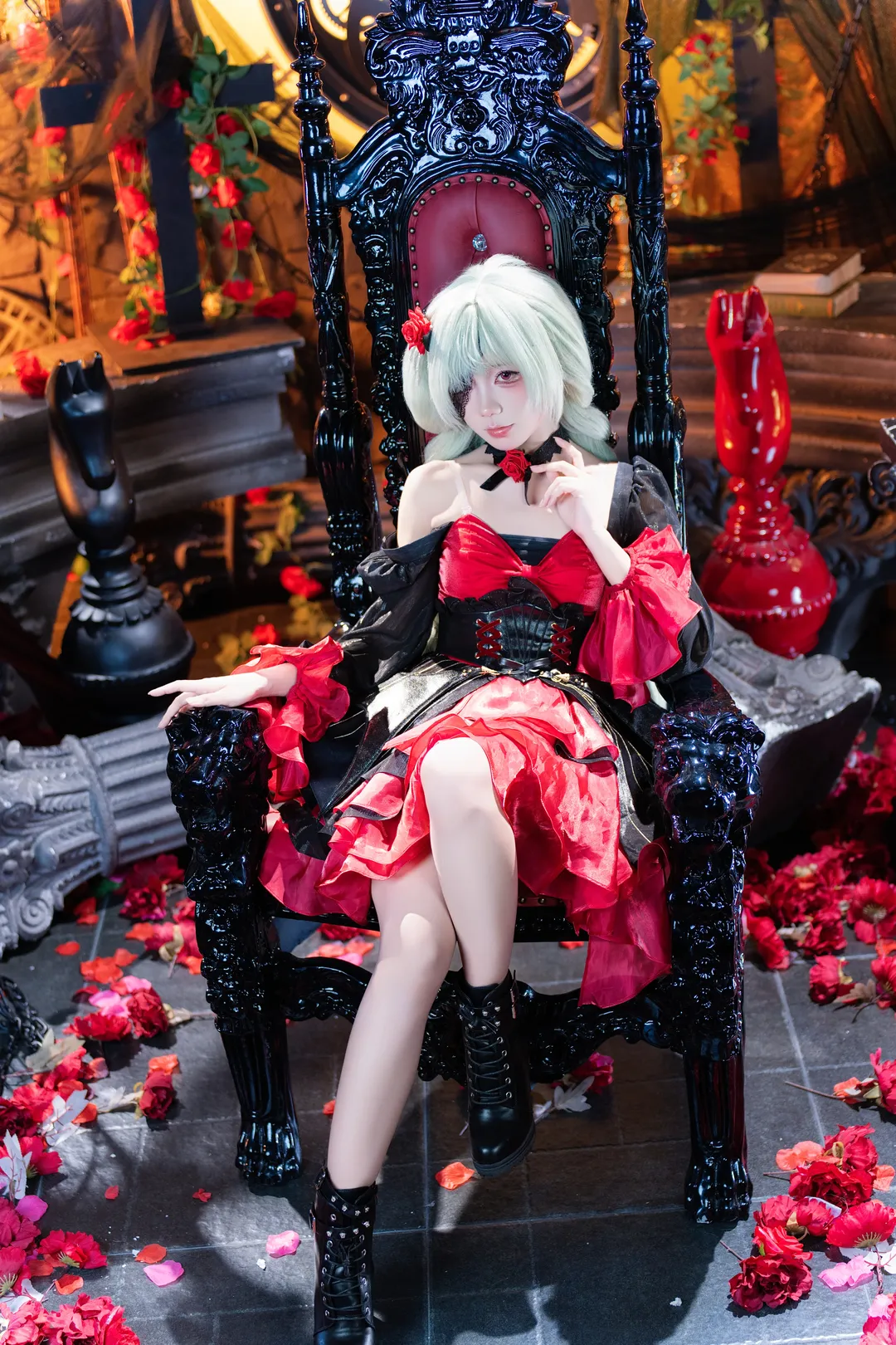 【弗洛洛cos】鸣潮暮色物语，红黑哥特暗夜玫瑰 - 第 9 张