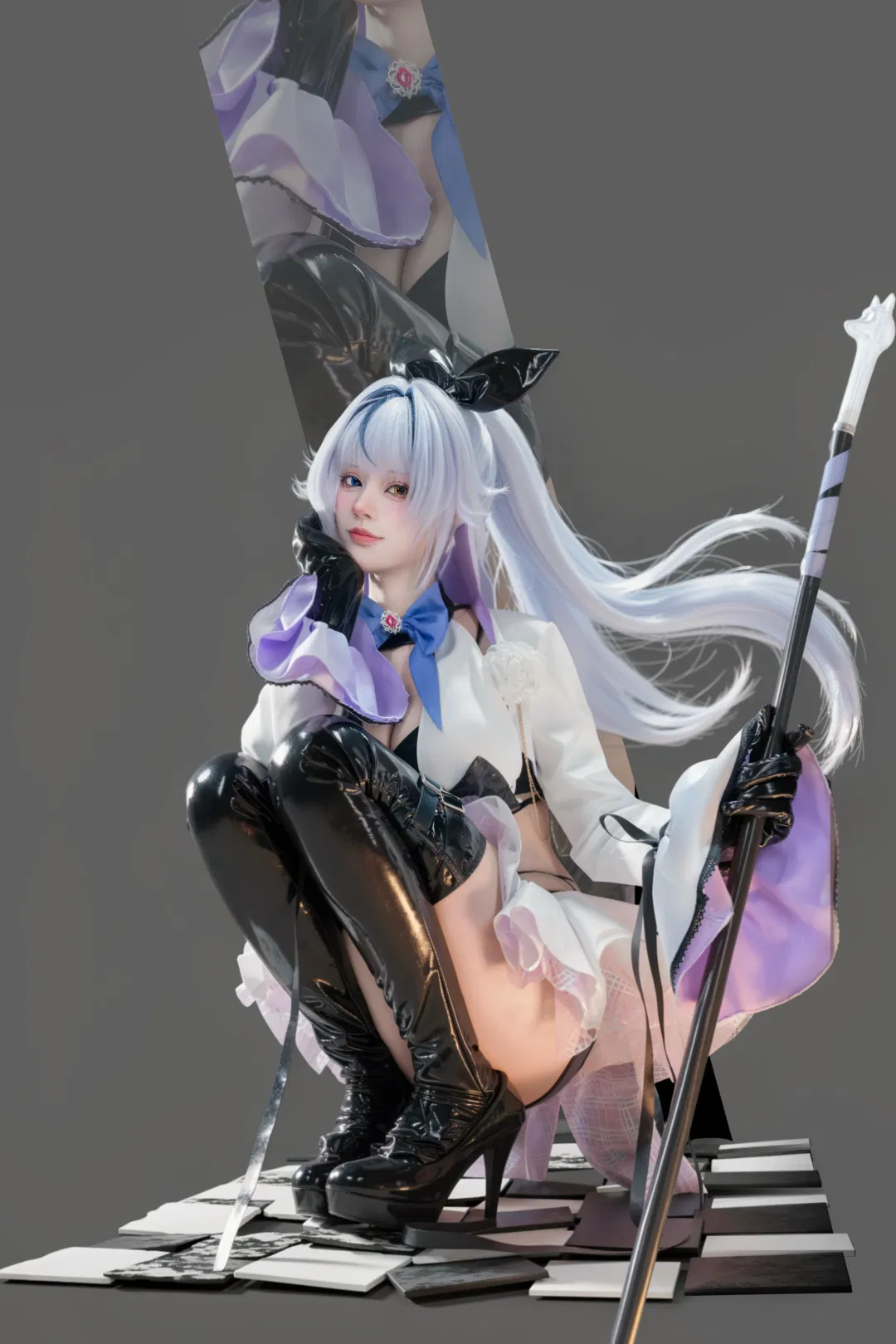 银发双马尾与黑白漆皮的碰撞，棋盘格上的暗系魔法使 - 第 3 张