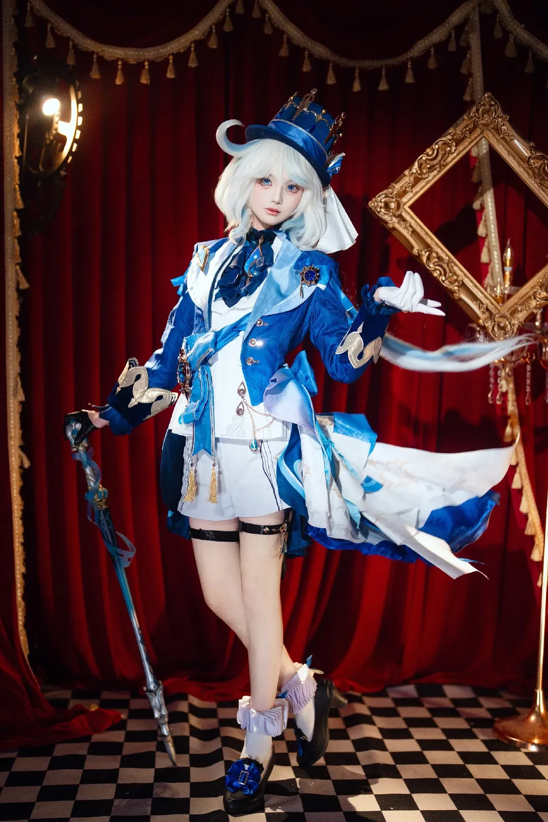原神cos 藍白復古禮服與櫻花劇場光影 - 第 1 張
