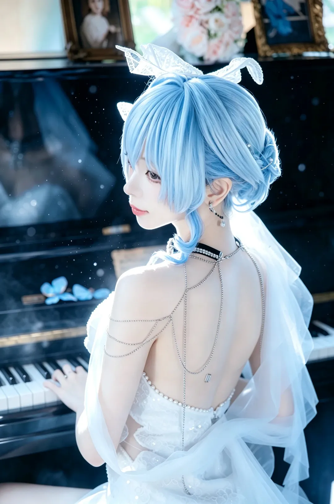 【守岸人cos】鸣潮蓝调少女的逆光婚纱梦 - 第 1 张