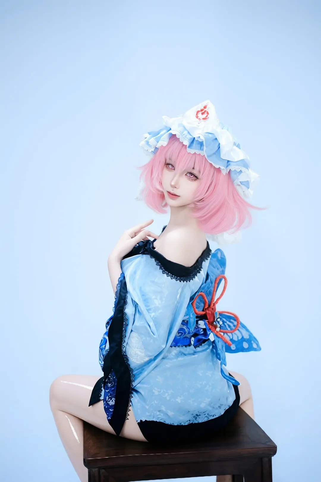 【西行寺幽幽子cos】东方Project中的蓝白洋装与蝴蝶结造型 - 第 2 张