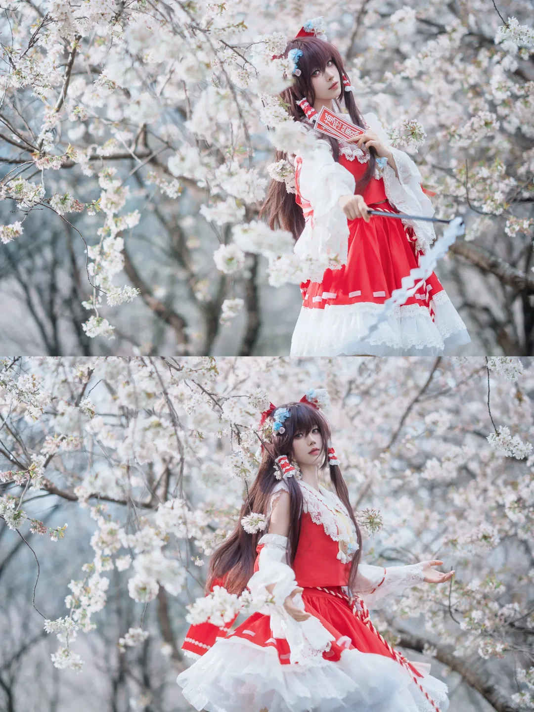 【博丽灵梦cos】幻想乡的樱花，漫过红白巫女的衣摆 - 第 1 张