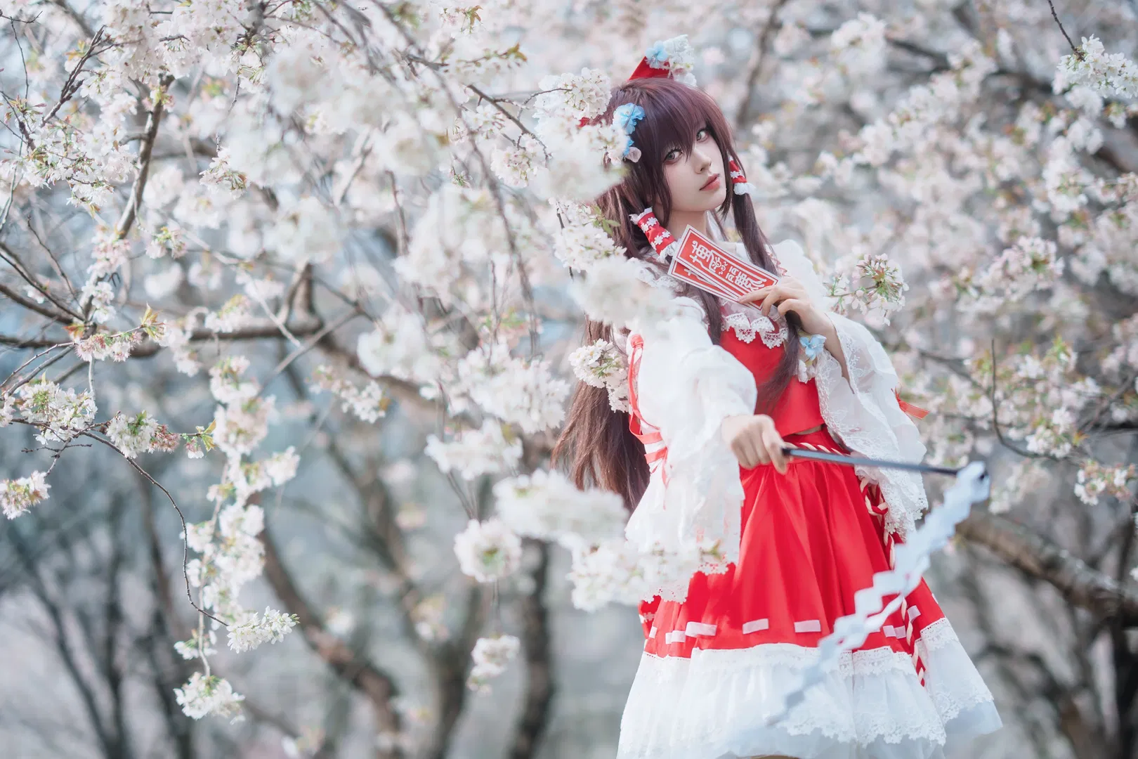 【博丽灵梦cos】幻想乡的樱花，漫过红白巫女的衣摆 - 第 2 张