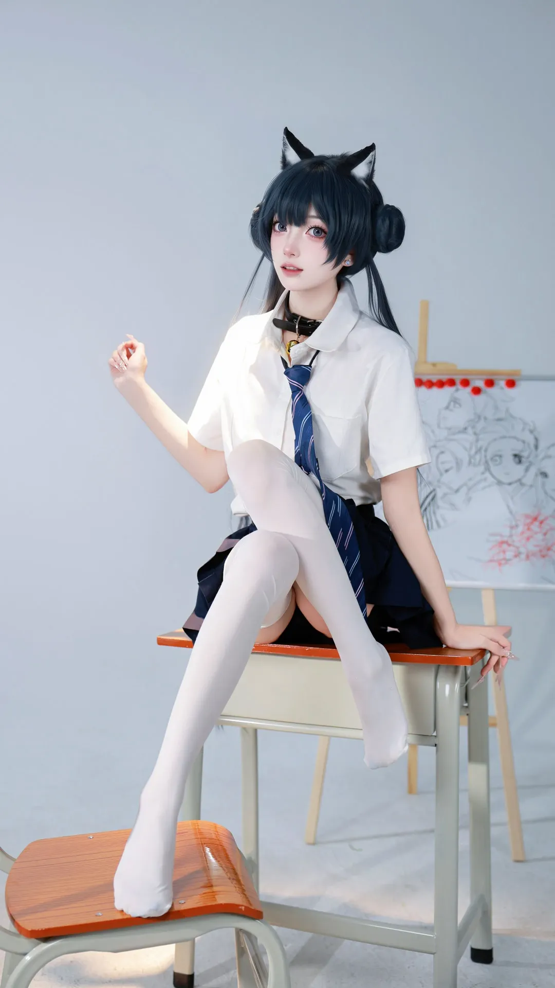 【妃咲cos】蔚蓝档案水手服白丝JK - 第 1 张