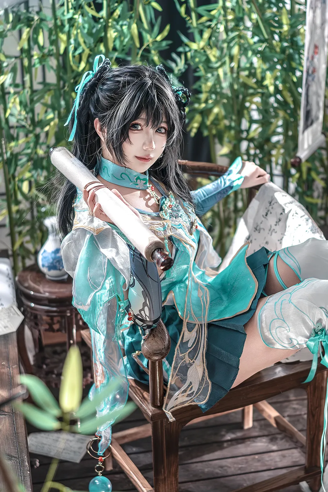 【藍夢cos】永劫無間 竹林裡的青綠紗衣小藍夢 - 第 1 張