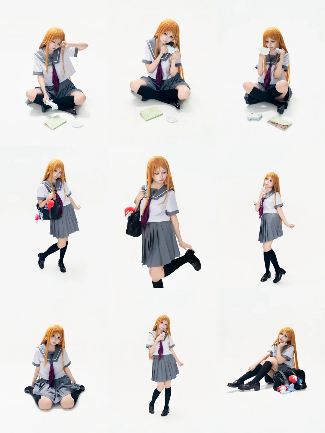 【高坂桐乃cos】水手服與黑絲的棚拍動作分享 - 第 1 張
