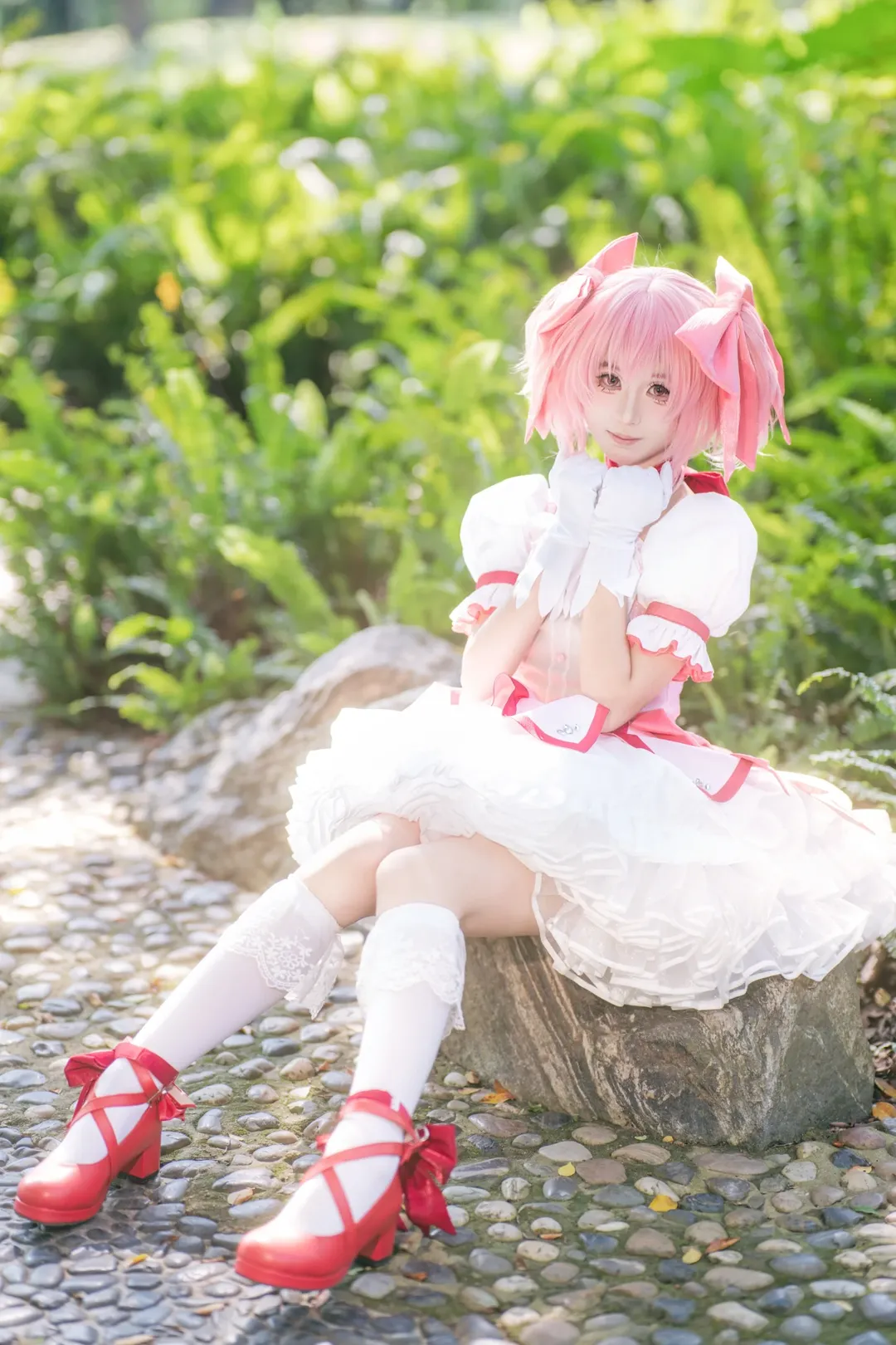 【魔法少女小圆cos】粉色洋装配弓箭，户外自然光拍出生命力