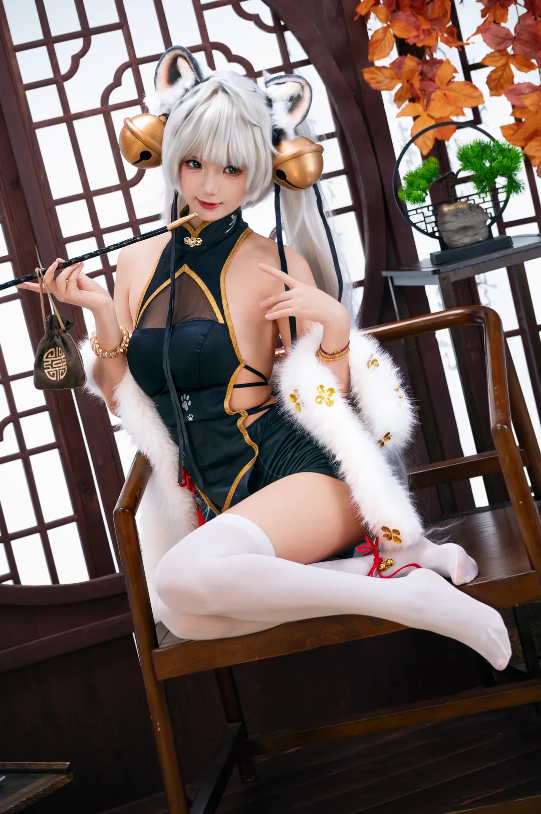 【白虎娘cos】国风旗袍兽耳娘，虎啸风生正片