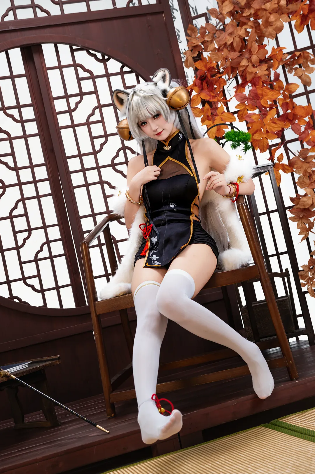 【白虎娘cos】国风旗袍兽耳娘，虎啸风生正片 - 第 2 张