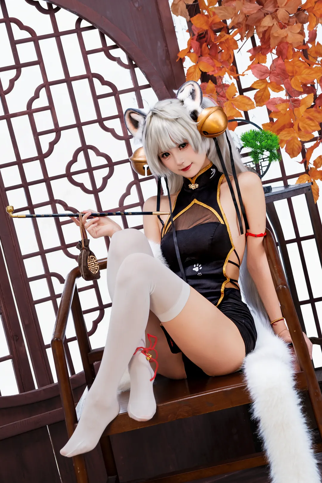 【白虎娘cos】国风旗袍兽耳娘，虎啸风生正片 - 第 3 张