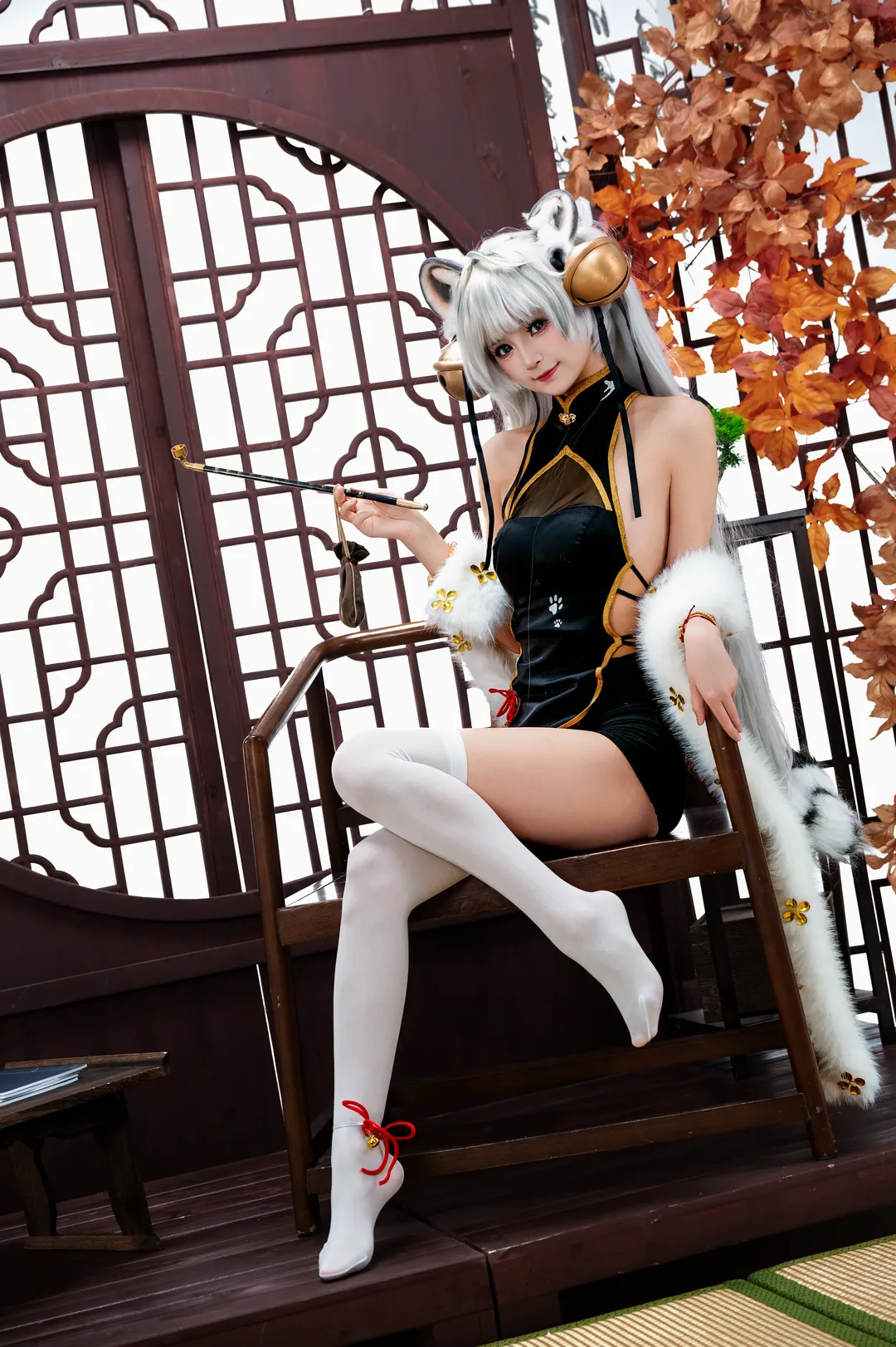【白虎娘cos】国风旗袍兽耳娘，虎啸风生正片 - 第 4 张
