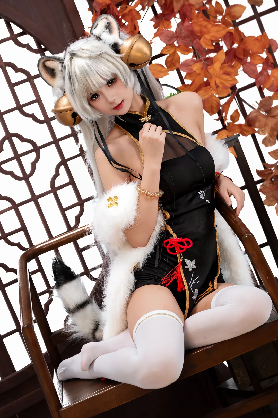 【白虎娘cos】国风旗袍兽耳娘，虎啸风生正片 - 第 5 张