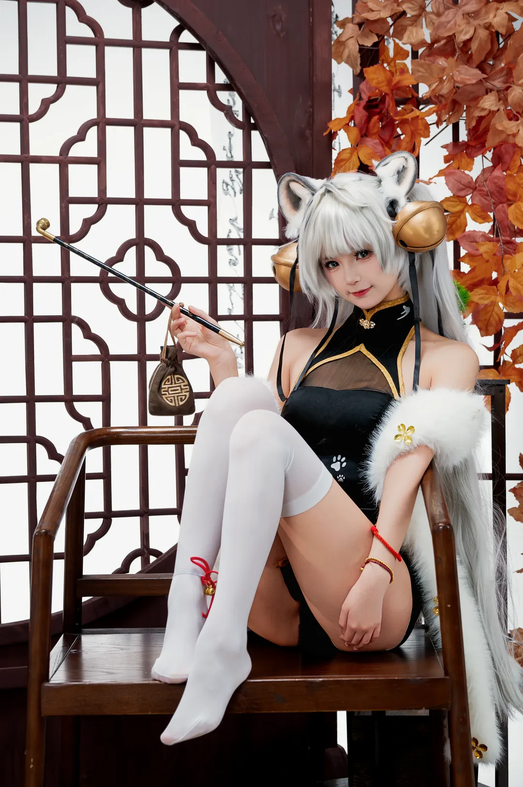 【白虎娘cos】国风旗袍兽耳娘，虎啸风生正片 - 第 6 张