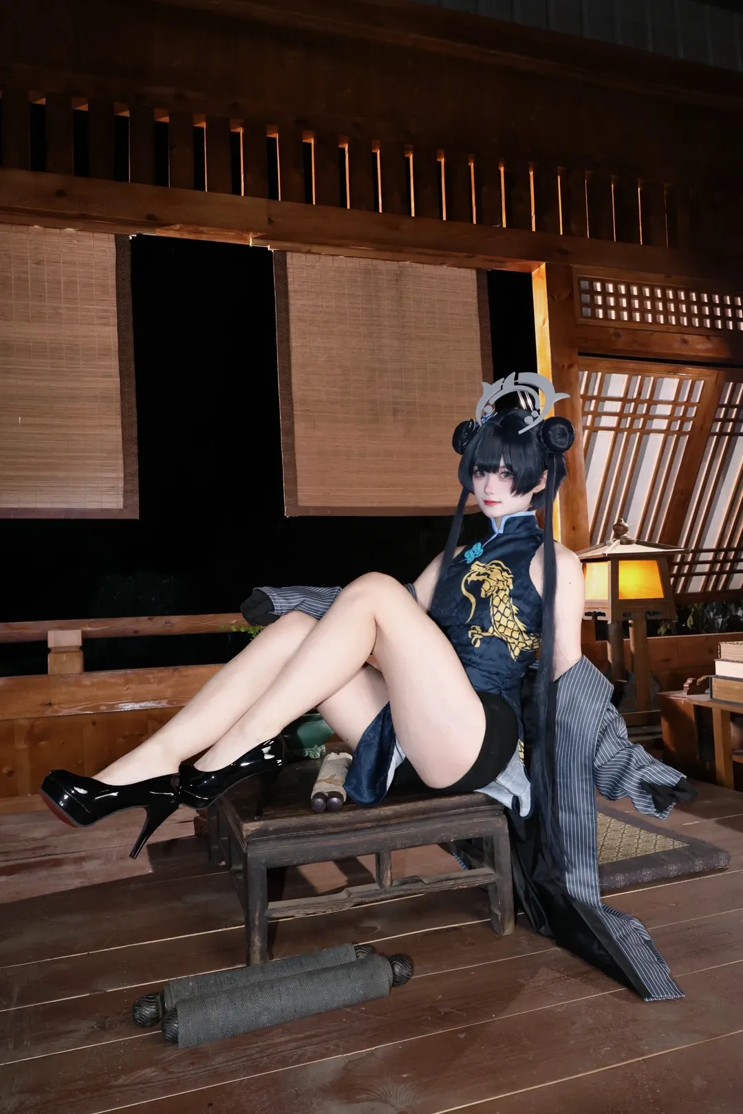 【妃咲cos】碧蓝档案夜色下的龙纹旗袍 - 第 2 张