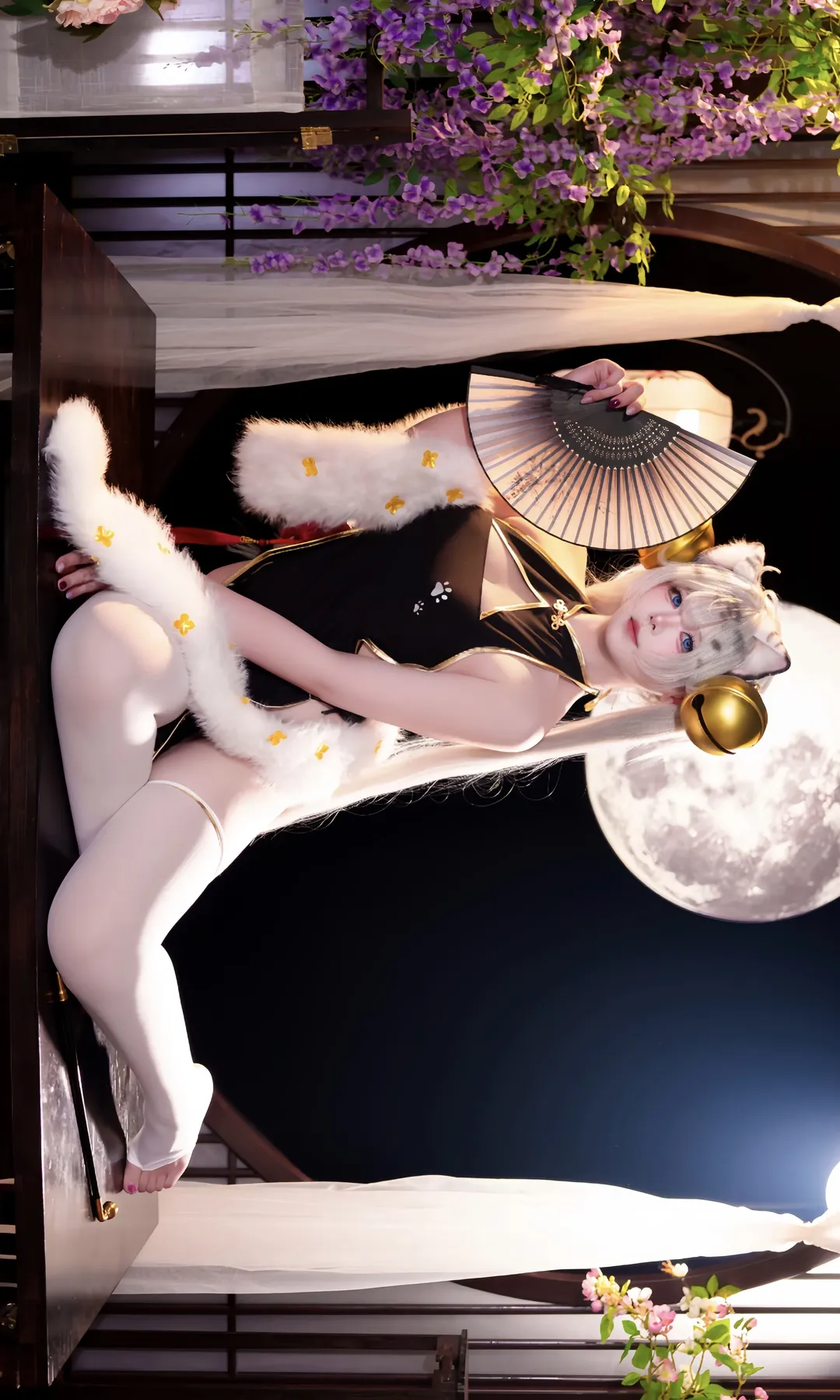 【白虎娘cos】虎啸生风，黑金国风与白丝兽耳的棚拍记录 - 第 1 张