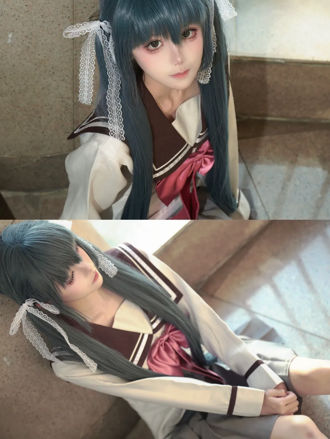 【本间心玲cos】樱之刻里的蓝发水手服少女 - 第 2 张
