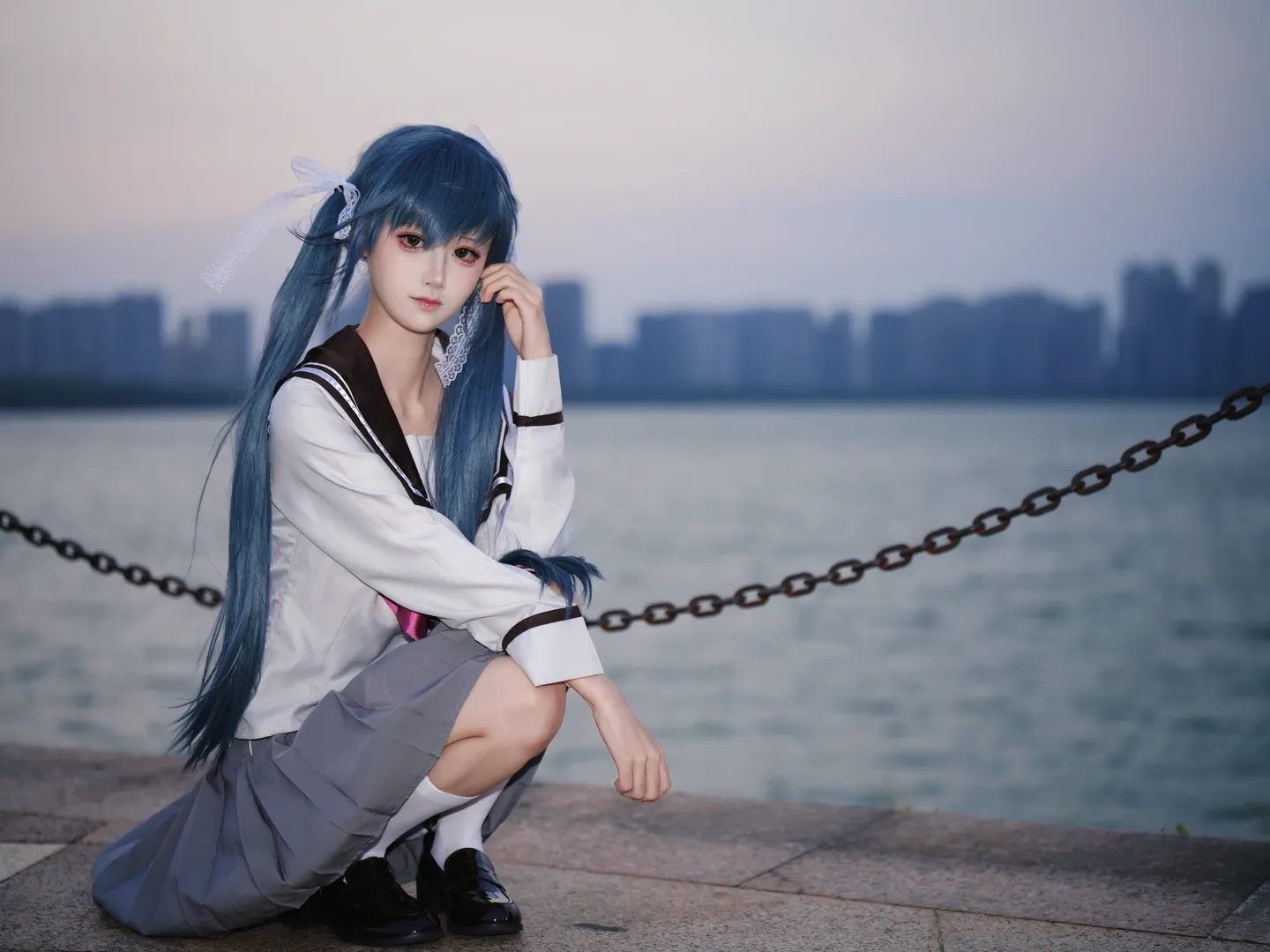 【本间心玲cos】樱之刻里的蓝发水手服少女 - 第 4 张