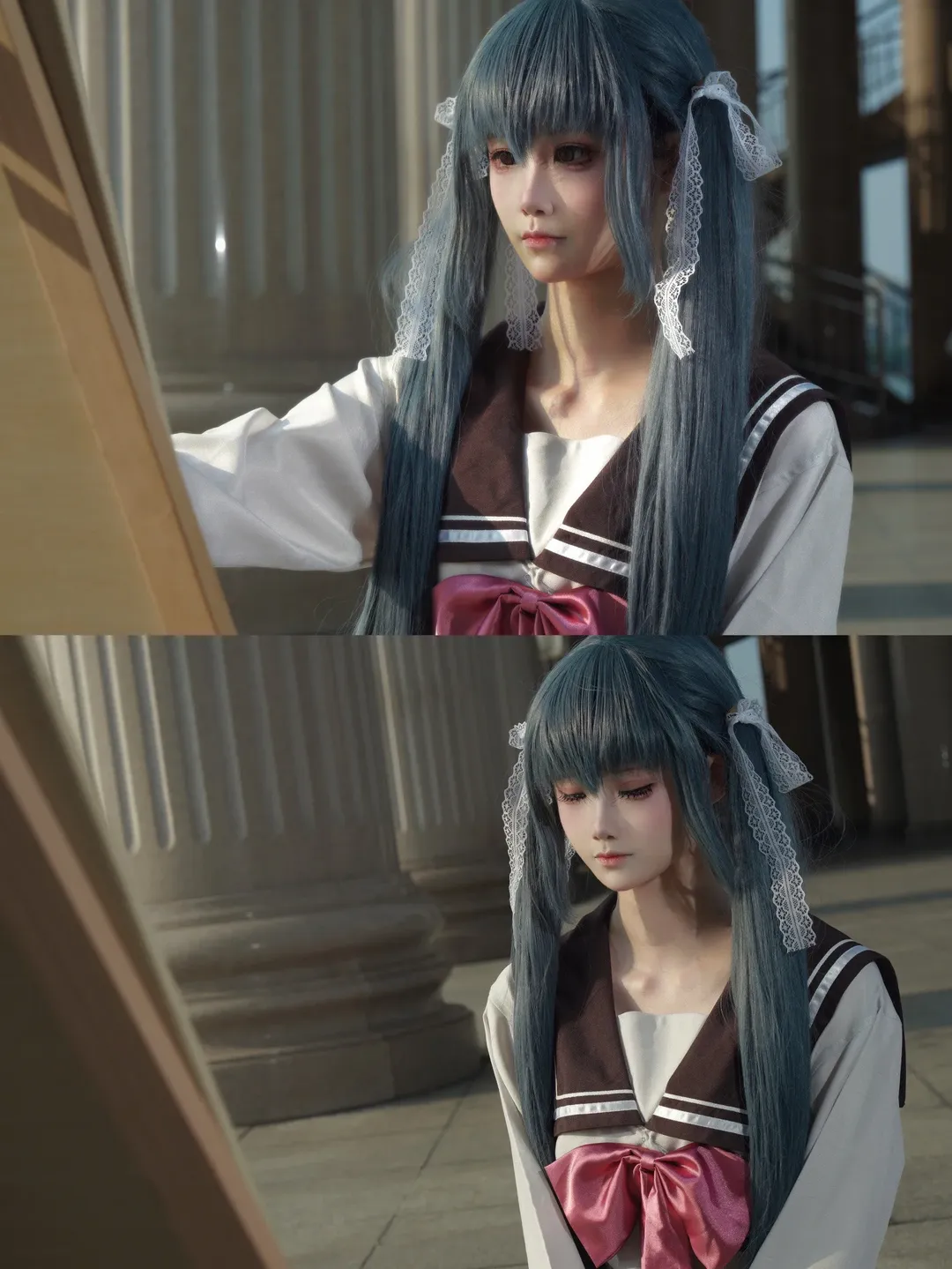【本间心玲cos】樱之刻里的蓝发水手服少女 - 第 5 张