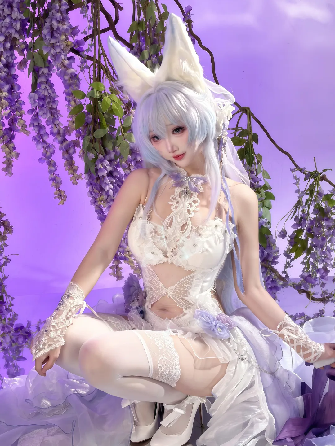 【信浓cos】碧蓝航线信浓花嫁，紫藤花下的白狐新娘 - 第 1 张