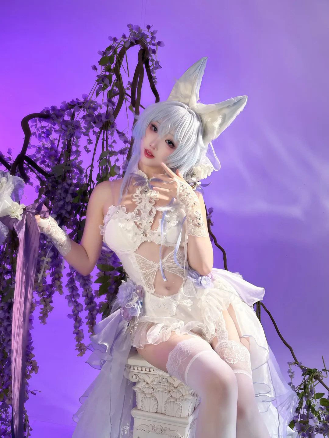【信浓cos】碧蓝航线信浓花嫁，紫藤花下的白狐新娘 - 第 2 张