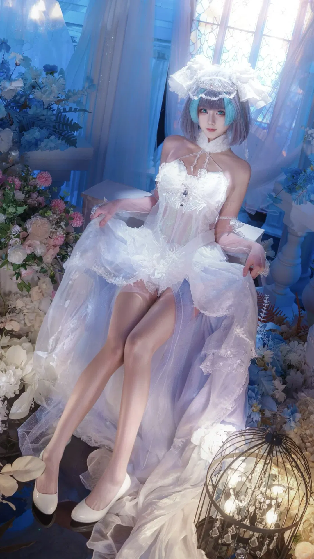 【柴郡cos】碧蓝航线 纯白婚纱与蓝发的梦幻交织 - 第 1 张