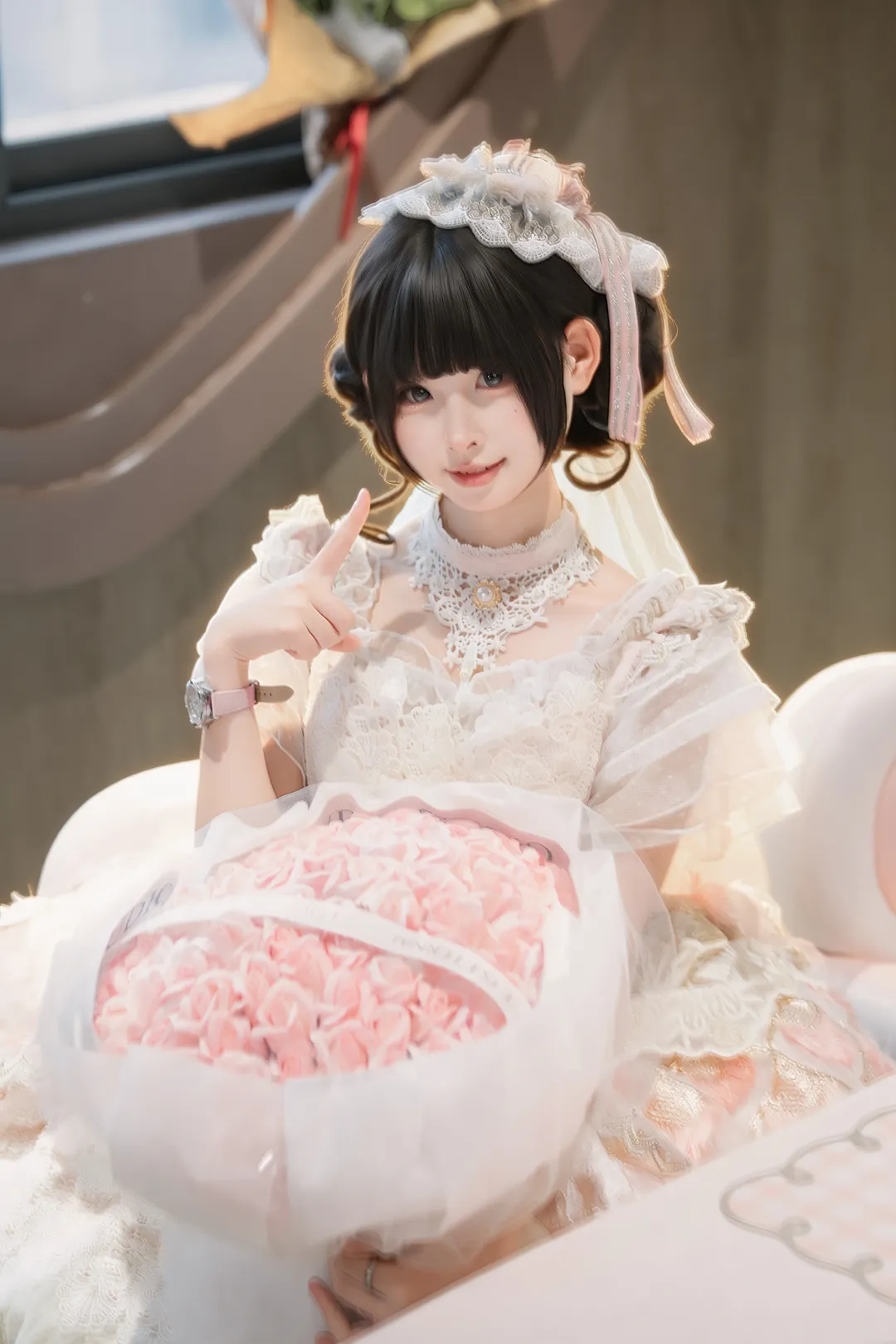 粉白色的蕾丝花嫁，甜美氛围感拉满 - 第 1 张