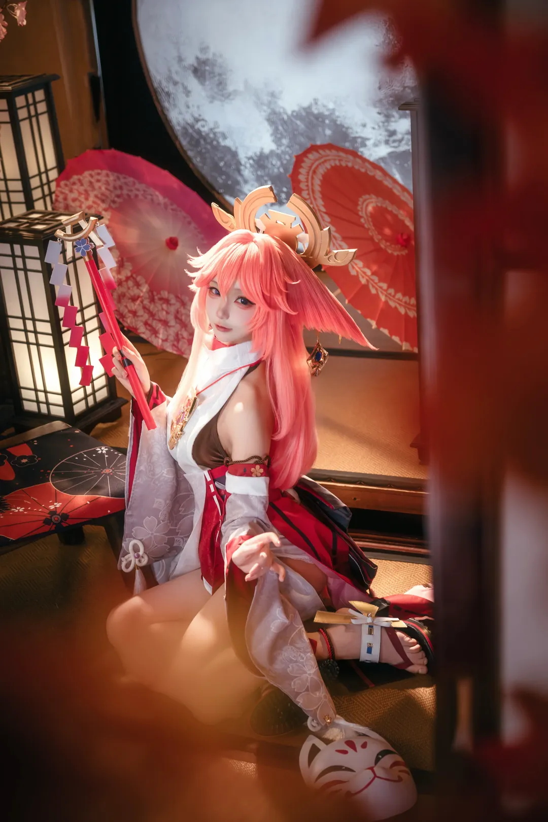 【八重神子cos】粉色狐耳与红白巫女服的完美契合 - 第 2 张