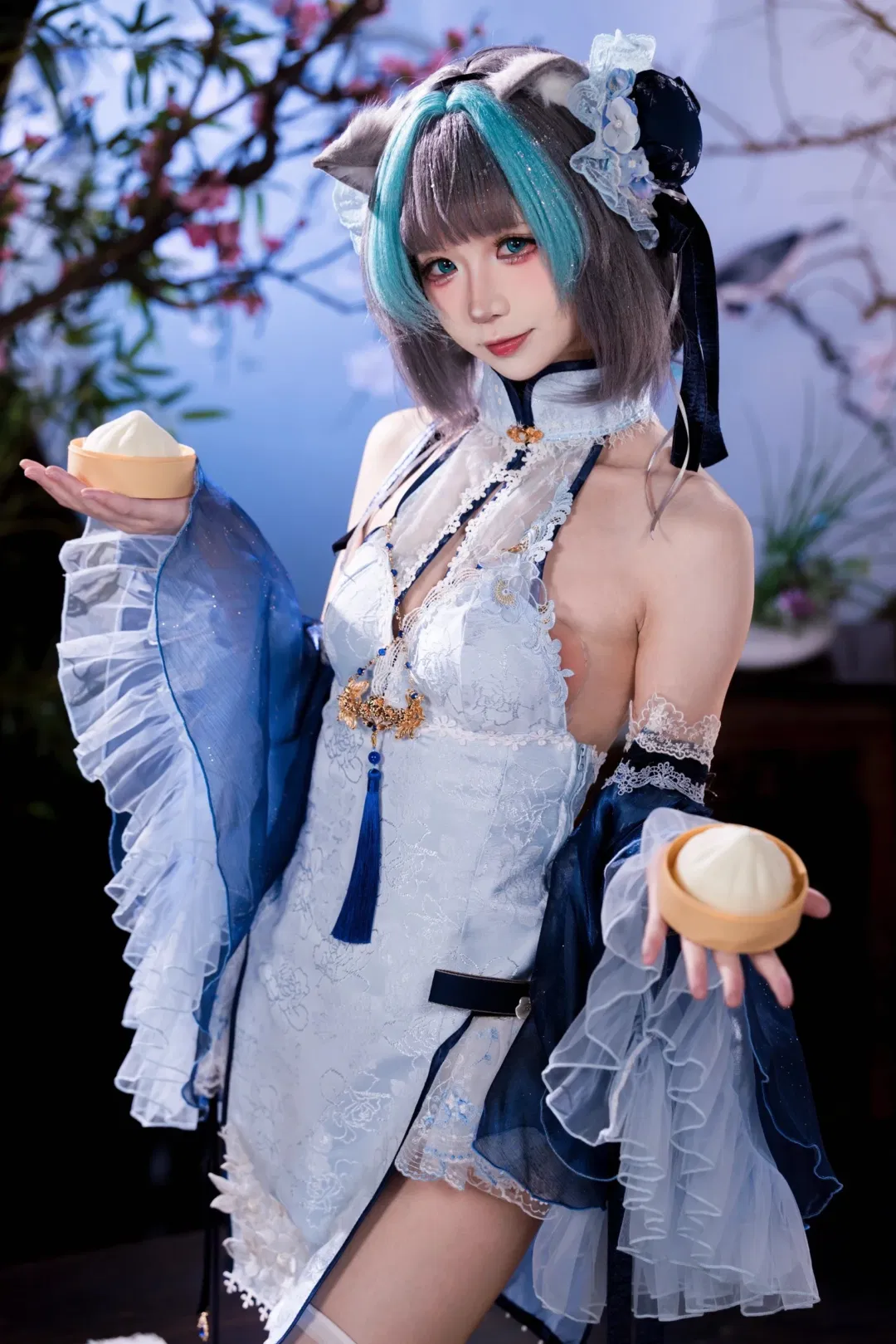 碧藍航線柴郡cos，白藍改良旗袍與白絲搭配 - 第 5 張