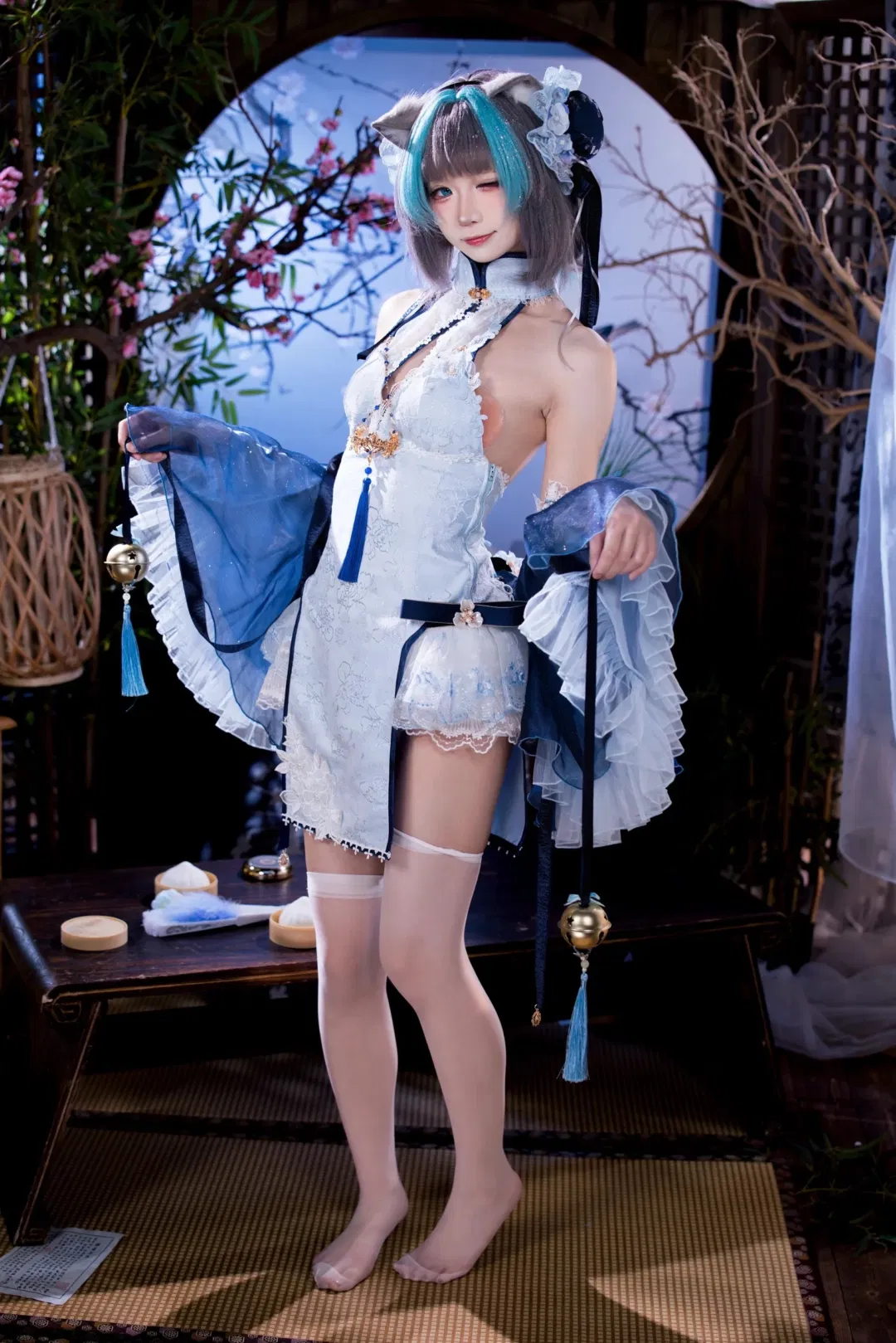 碧藍航線柴郡cos，白藍改良旗袍與白絲搭配 - 第 7 張