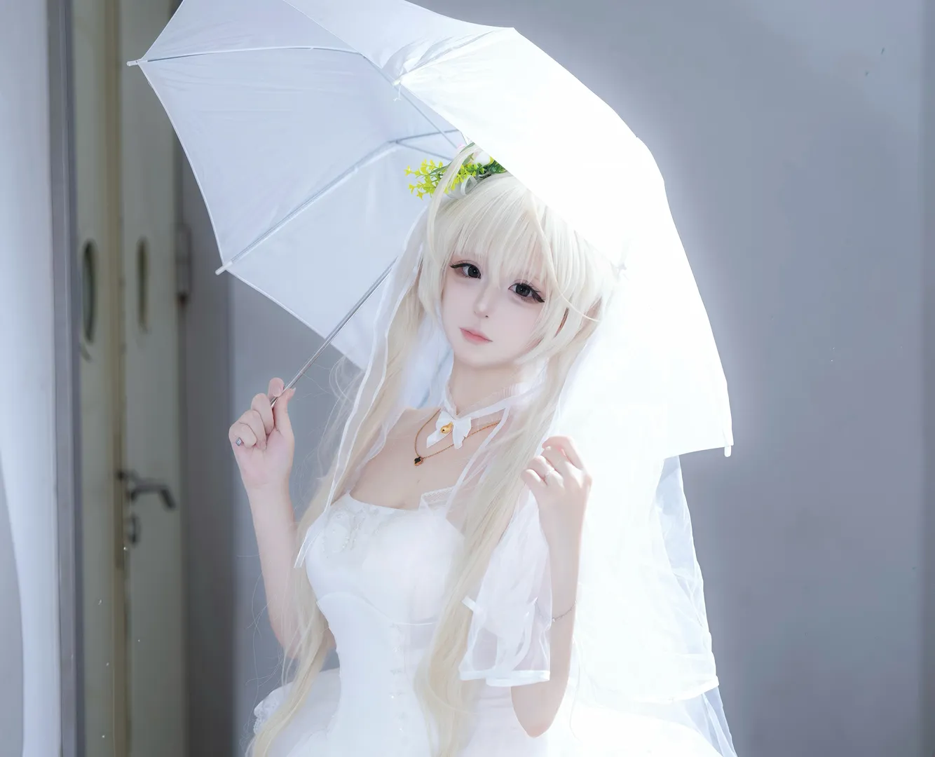 【春日野穹cos】缘之空婚纱造型，白纱与灰兔的春日浪漫 - 第 4 张