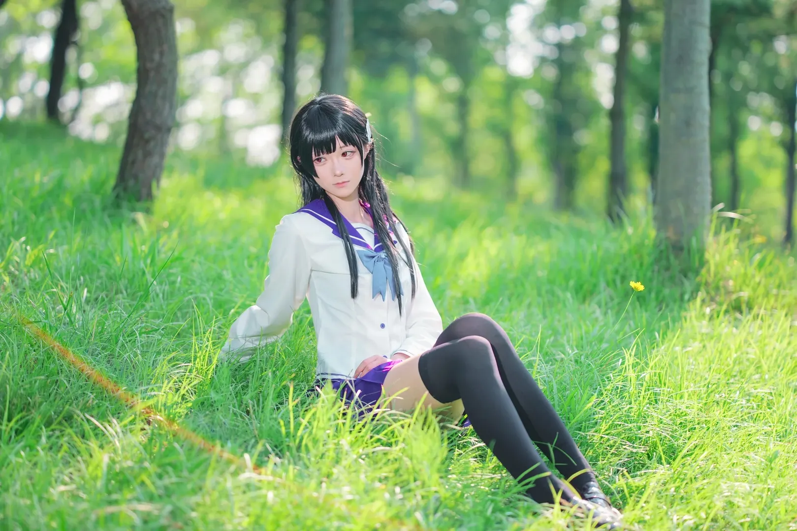 【散华礼弥cos】紫阳花开无尽夏，绣球花海中的水手服少女 - 第 3 张