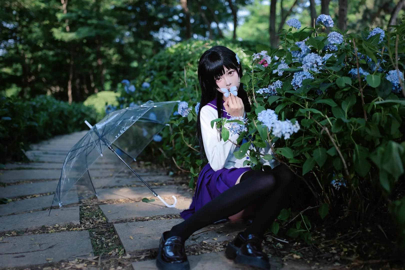 【散华礼弥cos】紫阳花开无尽夏，绣球花海中的水手服少女 - 第 6 张