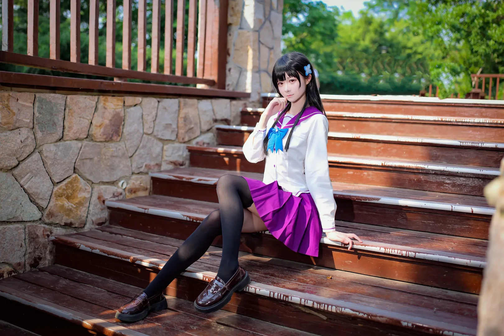 【散华礼弥cos】紫阳花开无尽夏，绣球花海中的水手服少女 - 第 9 张