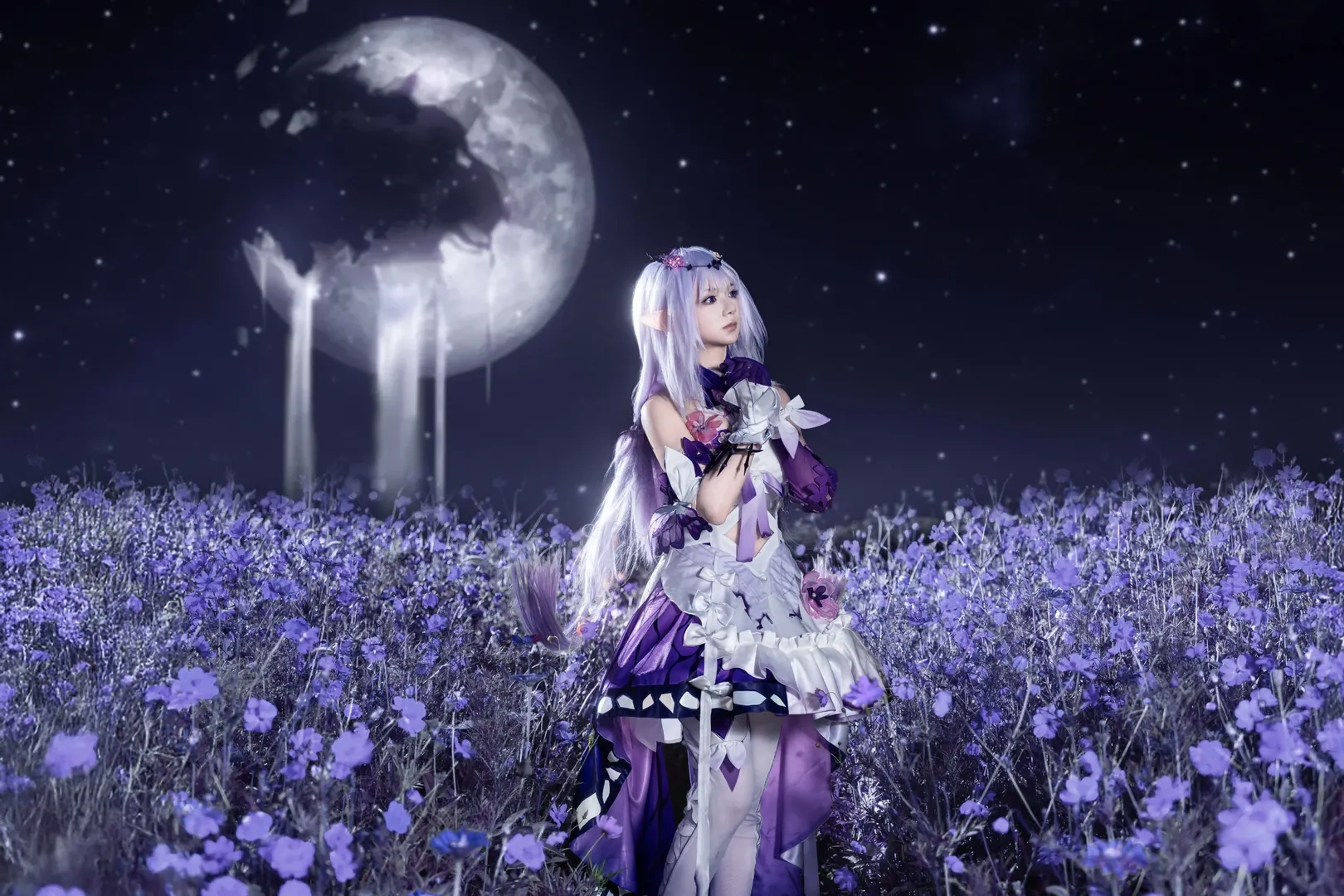 【遐蝶cos】夜色格桑花海里的静谧瞬间 - 第 2 张