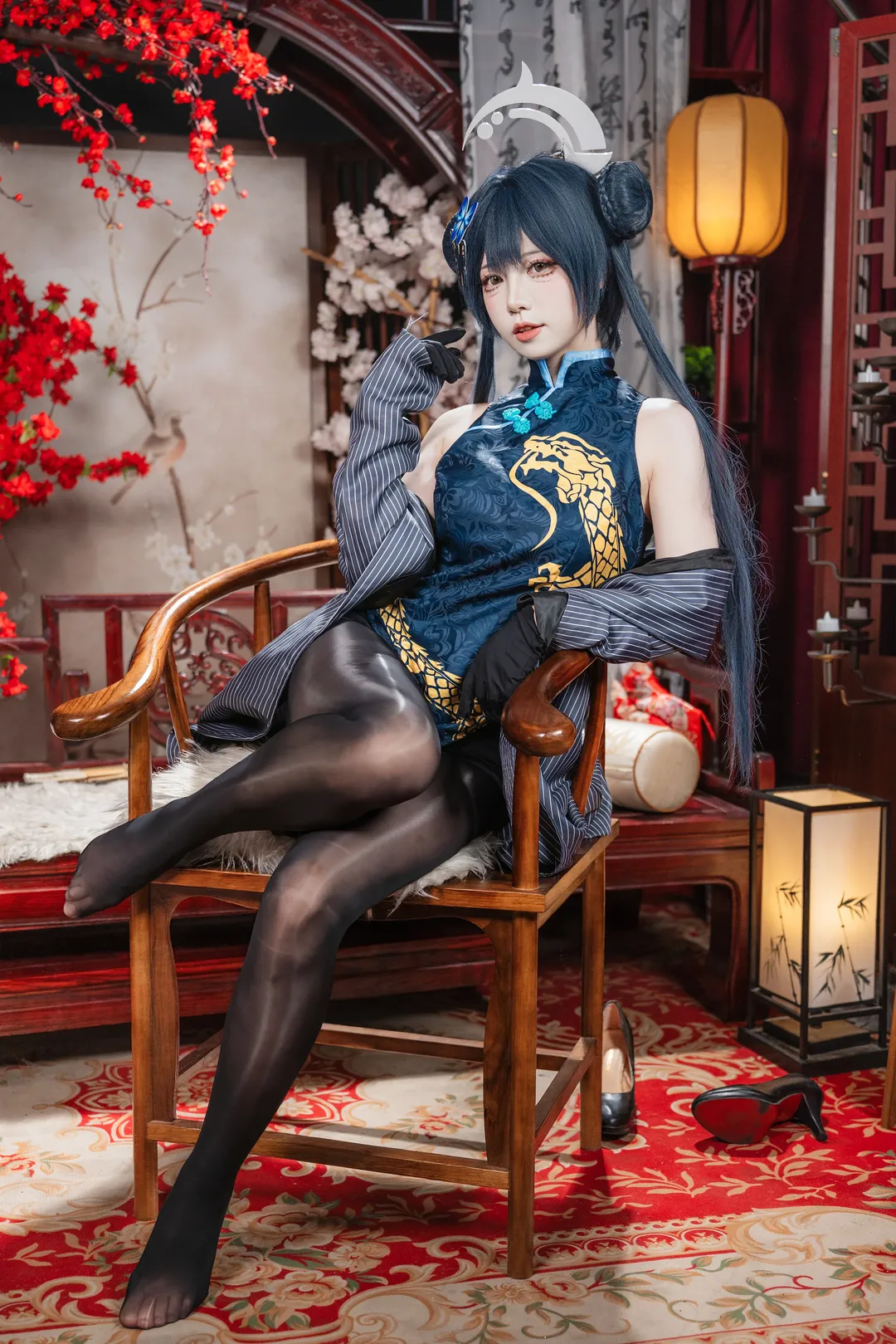 【妃咲cos】蔚藍檔案門主大人的國風旗袍黑絲造型 - 第 1 張