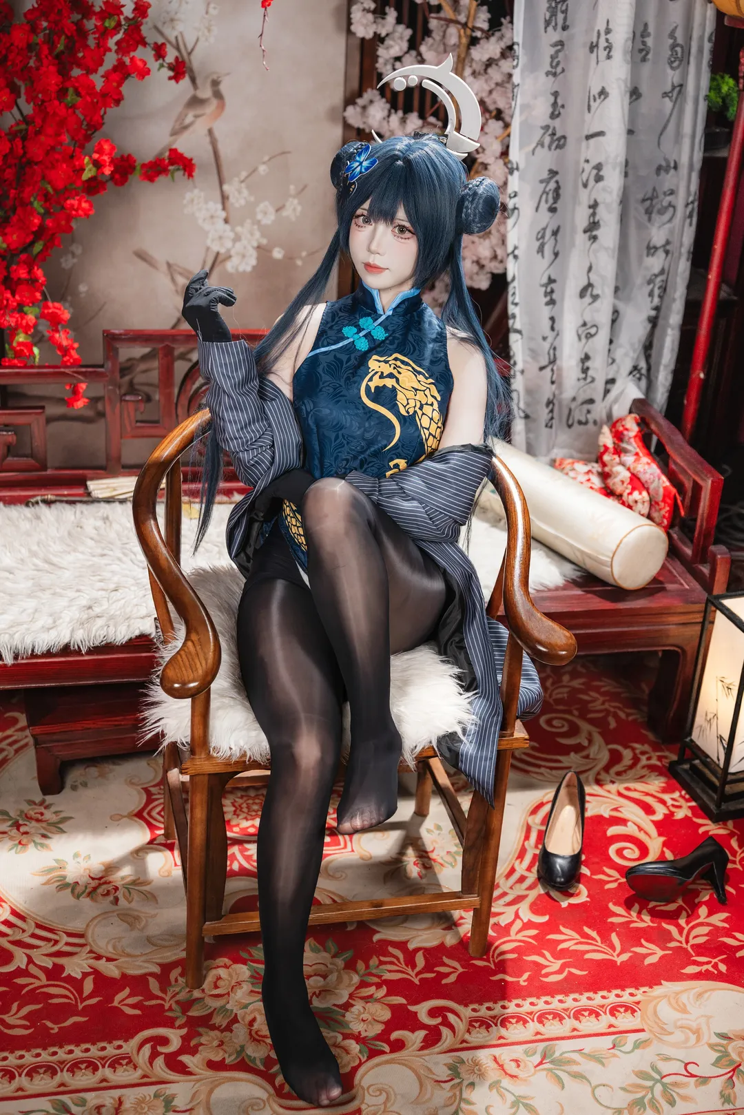 【妃咲cos】蔚藍檔案門主大人的國風旗袍黑絲造型 - 第 2 張