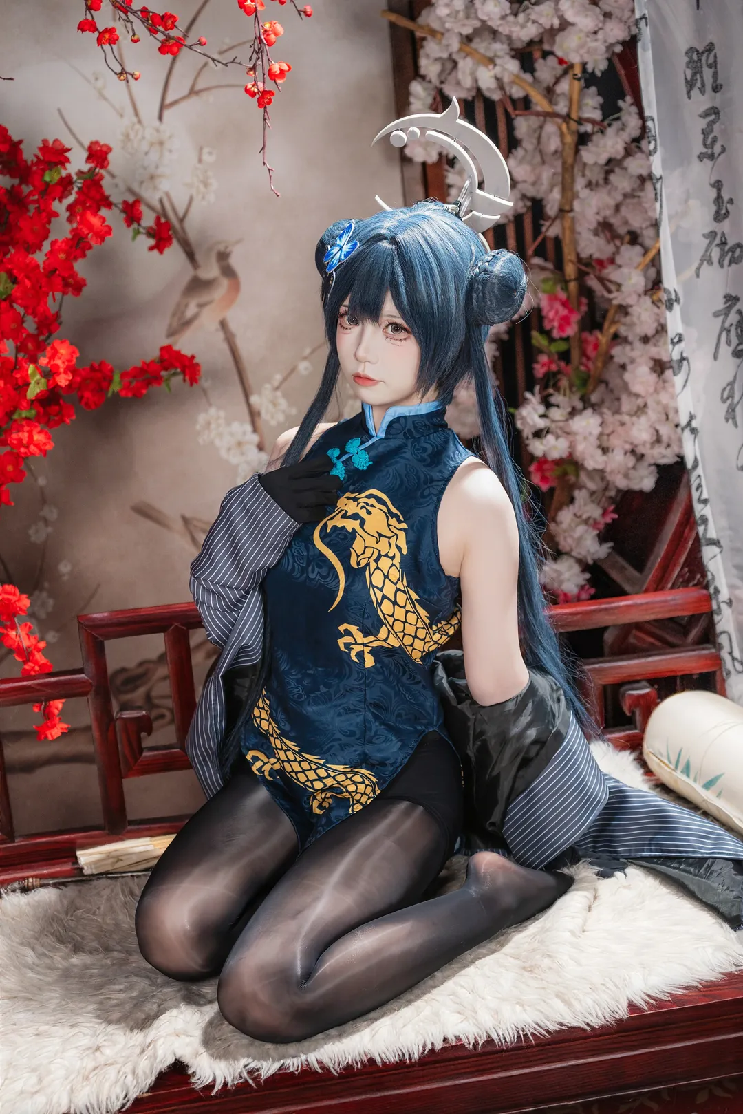 【妃咲cos】蔚藍檔案門主大人的國風旗袍黑絲造型 - 第 3 張