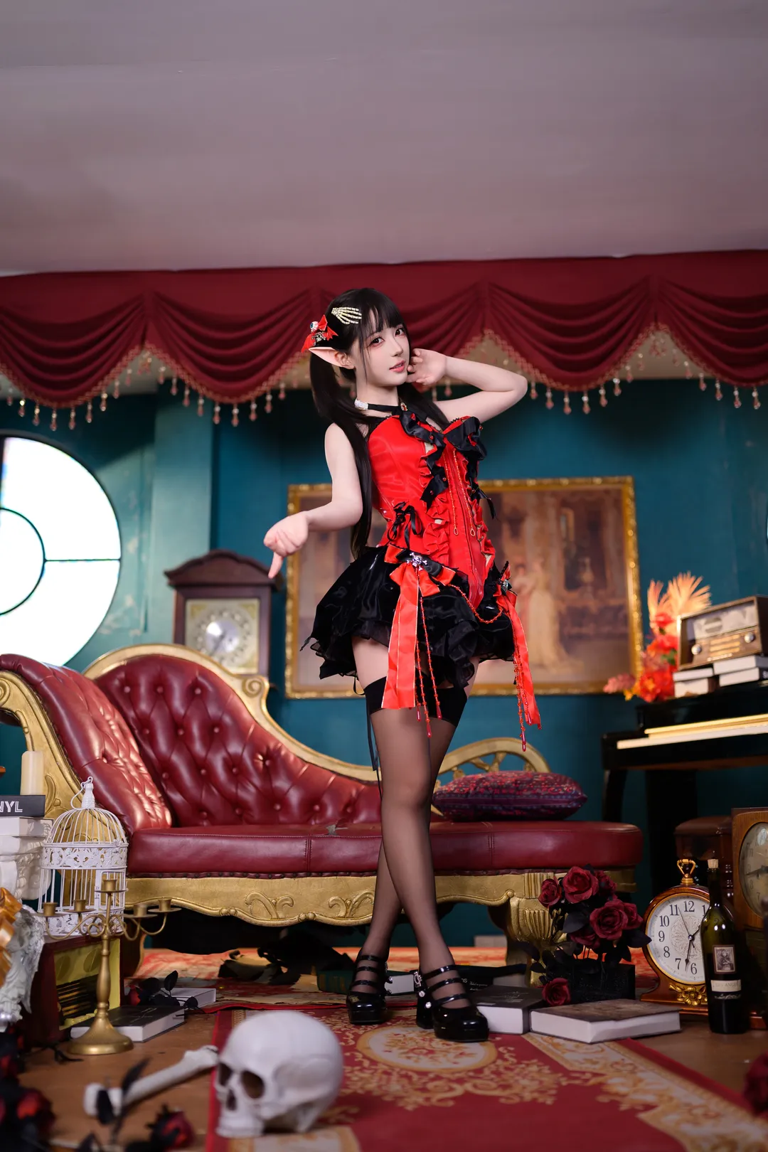 暗黑系Lolita小惡魔雙子寫真，紅黑哥特風氛圍感拉滿 - 第 5 張