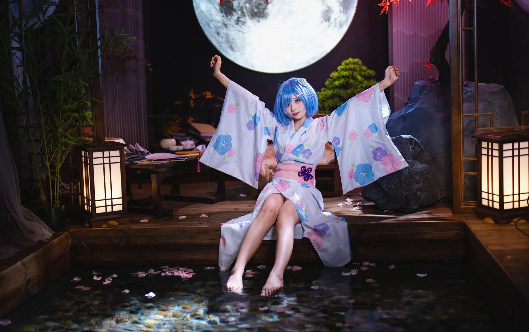 【蕾姆cos】从零开始的异世界生活，月色和风浴衣棚拍 - 第 4 张