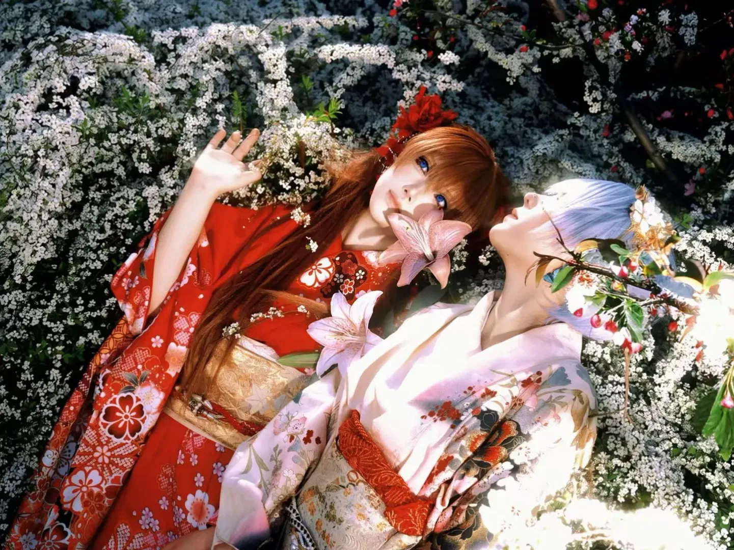 【明日香绫波丽cos】EVA和风振袖，雪柳花丛中的双人写真 - 第 2 张