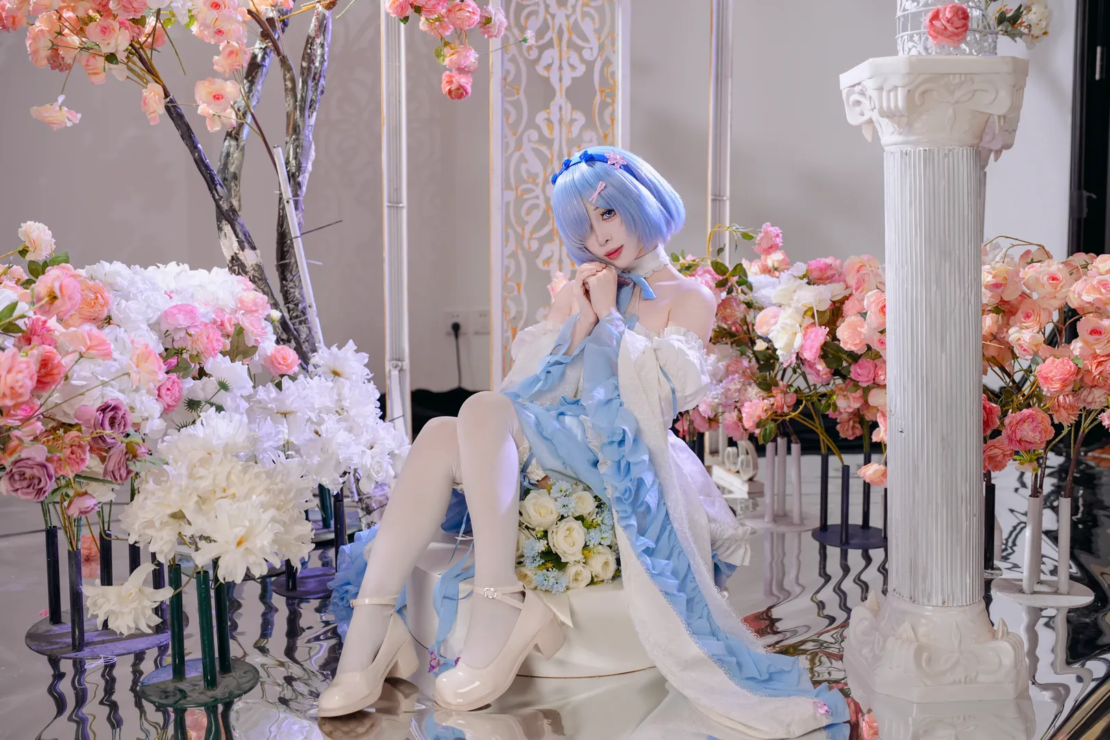 【蕾姆cos】蓝白花嫁风格衍生服，棚拍细节分享 - 第 10 张