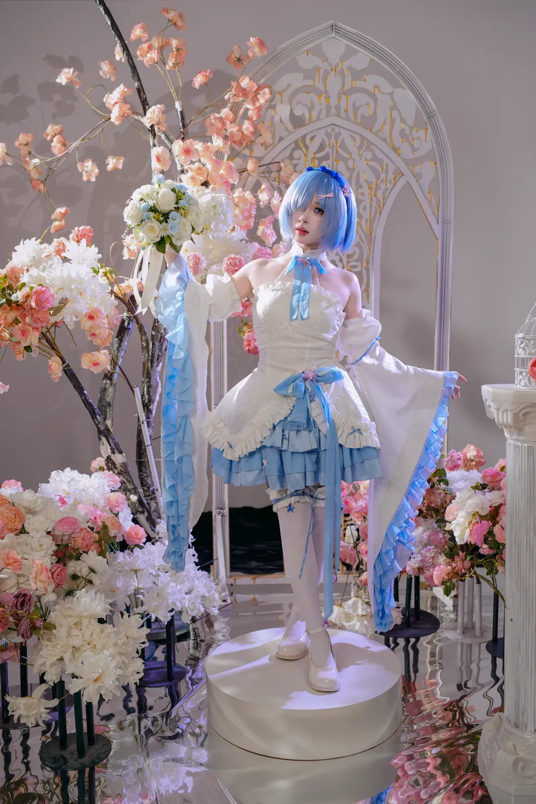 【蕾姆cos】蓝白花嫁风格衍生服，棚拍细节分享 - 第 4 张