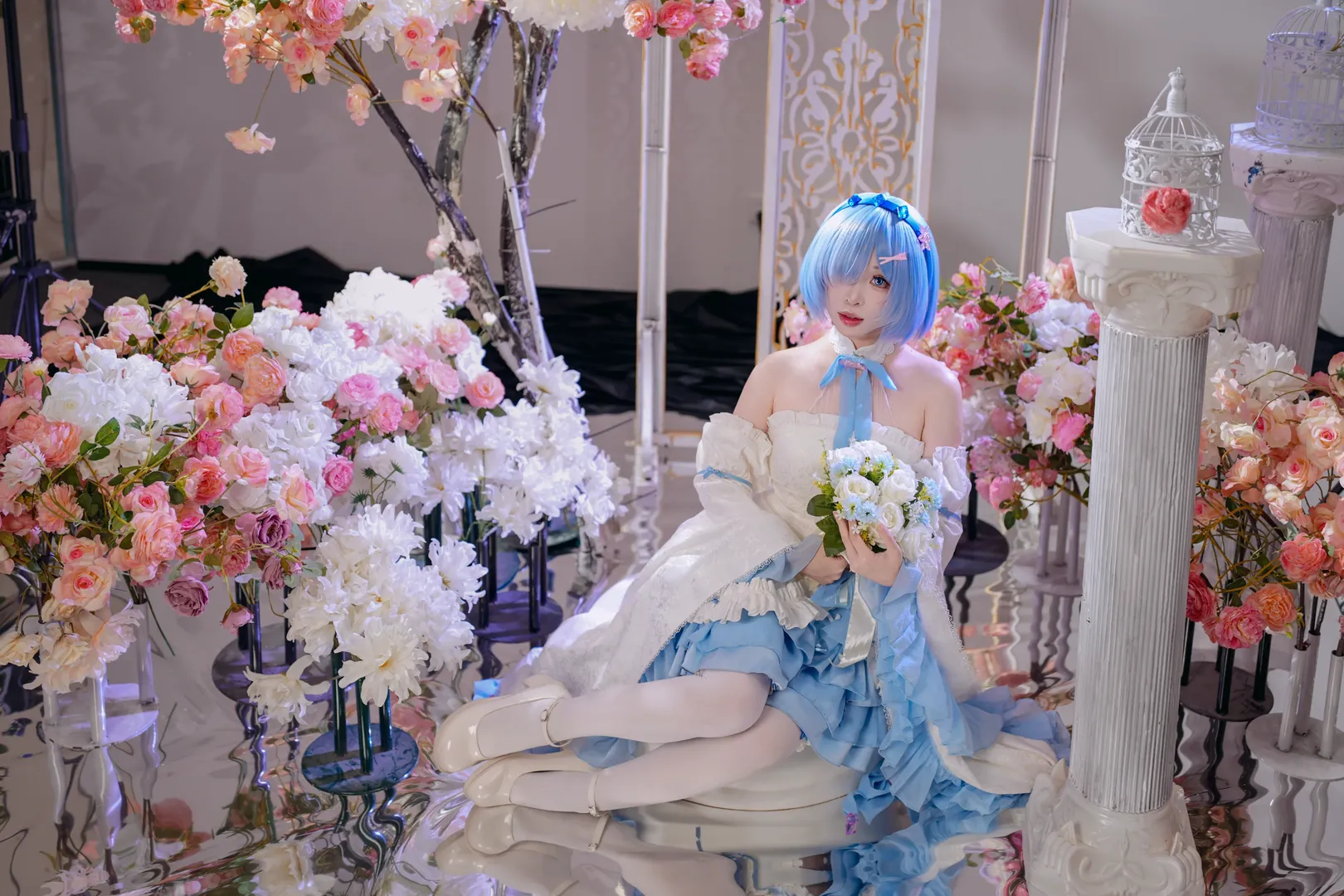 【蕾姆cos】蓝白花嫁风格衍生服，棚拍细节分享 - 第 5 张