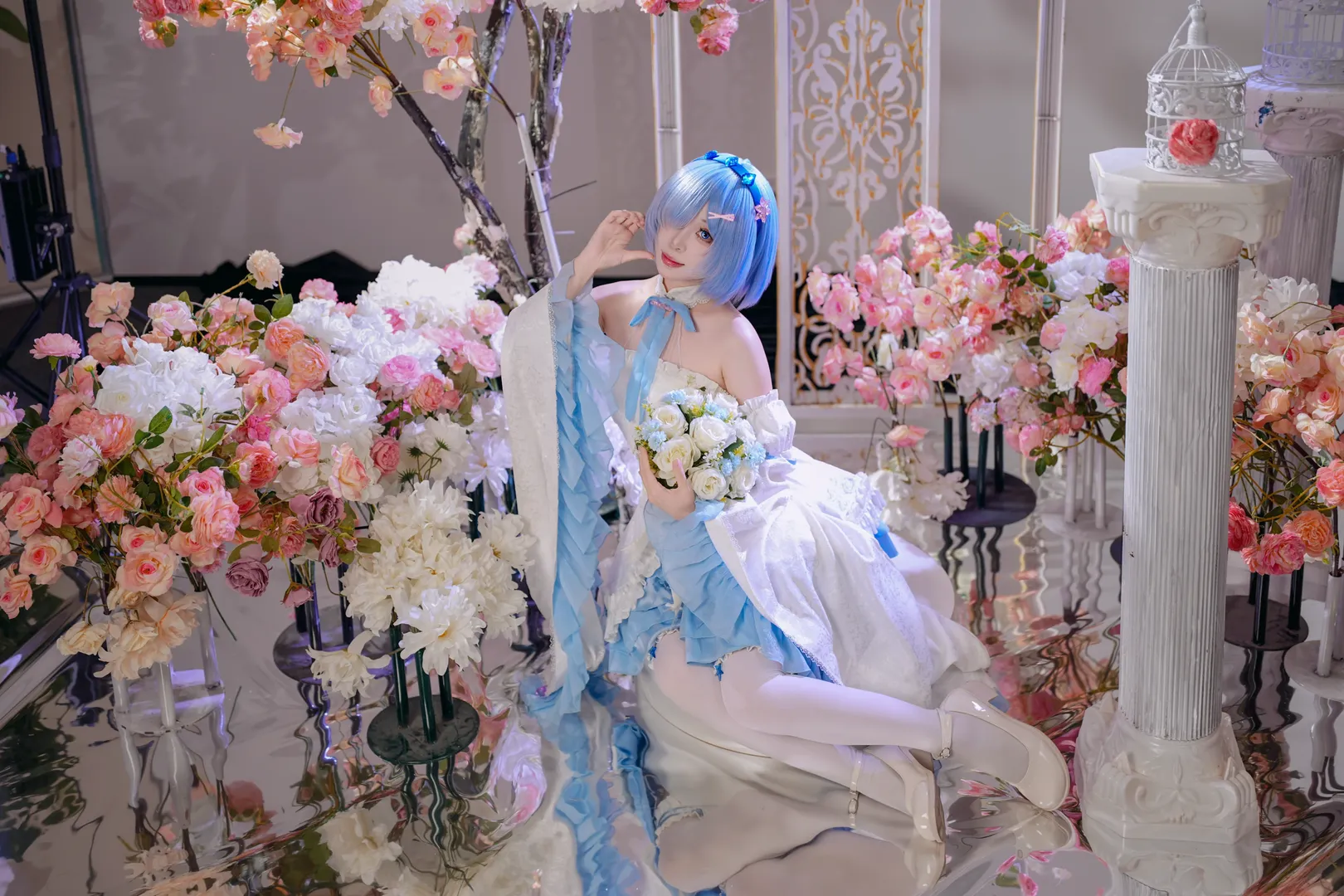 【蕾姆cos】蓝白花嫁风格衍生服，棚拍细节分享 - 第 6 张