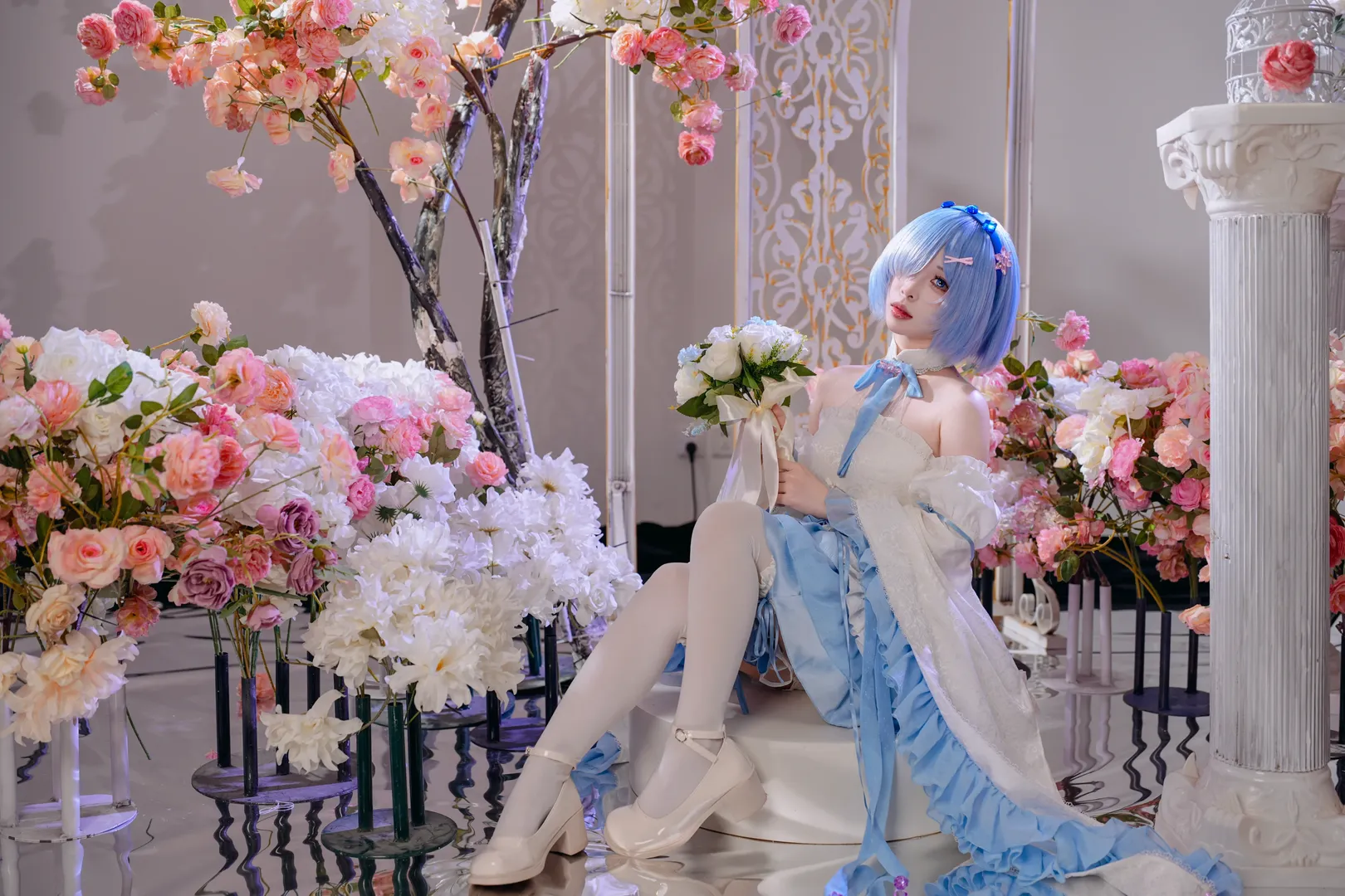 【蕾姆cos】蓝白花嫁风格衍生服，棚拍细节分享 - 第 7 张