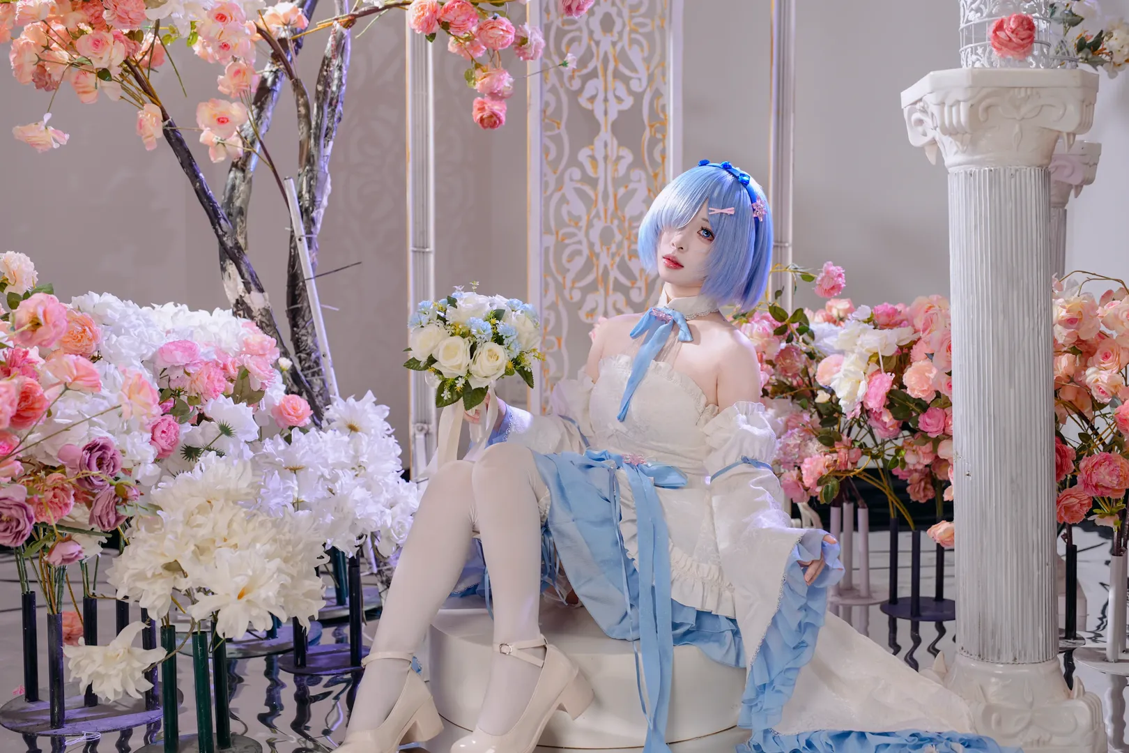 【蕾姆cos】蓝白花嫁风格衍生服，棚拍细节分享 - 第 9 张