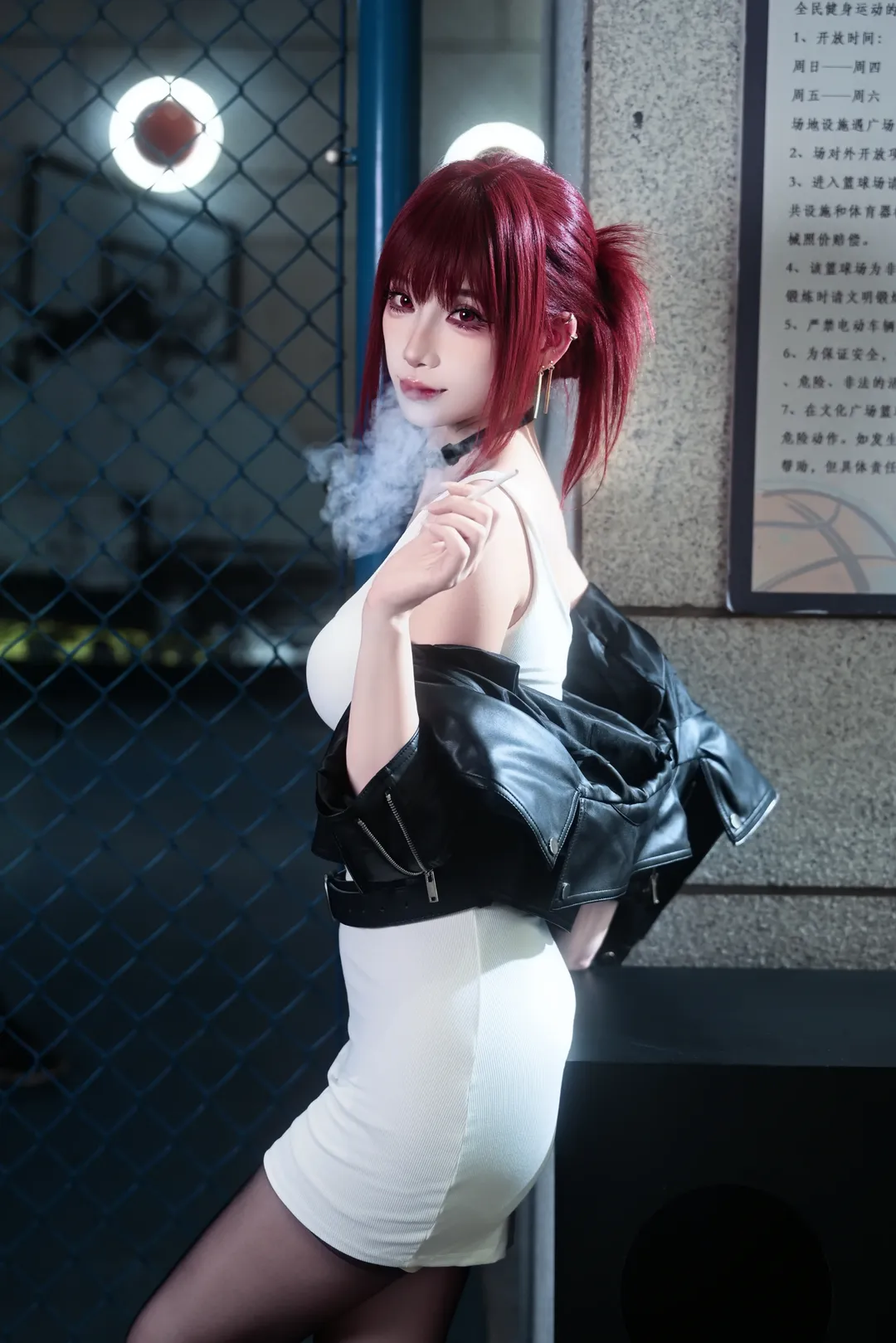 【田山小姐cos】sevenstars的街頭夜巡，白裙皮衣與黑絲的碰撞 - 第 2 張