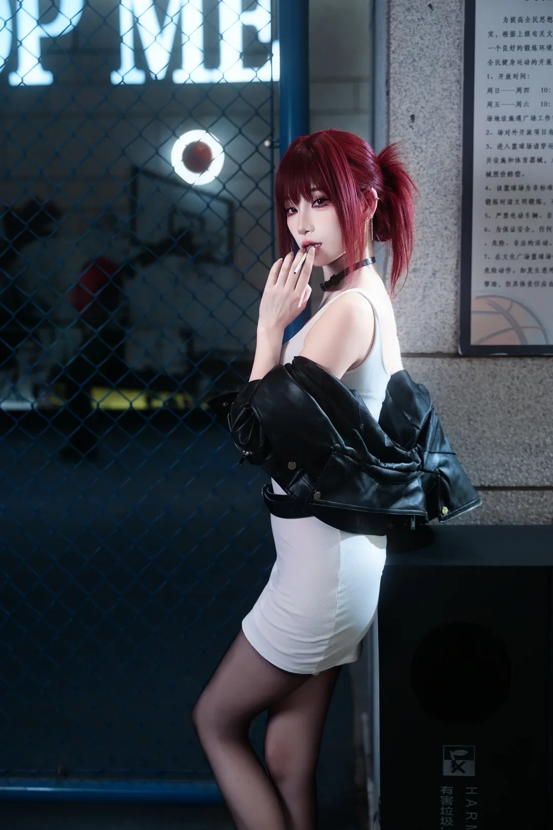 【田山小姐cos】sevenstars的街頭夜巡，白裙皮衣與黑絲的碰撞 - 第 3 張